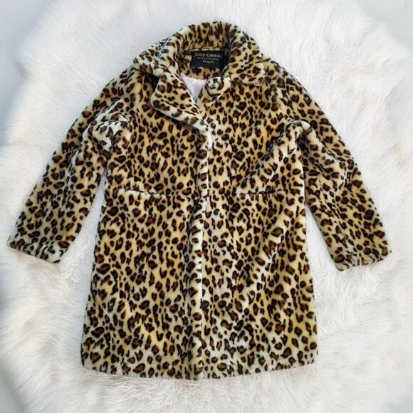 Rare Juicy Couture Black Label Faux Fur Leopard Print Coat Size XL - Picture 1 of 12